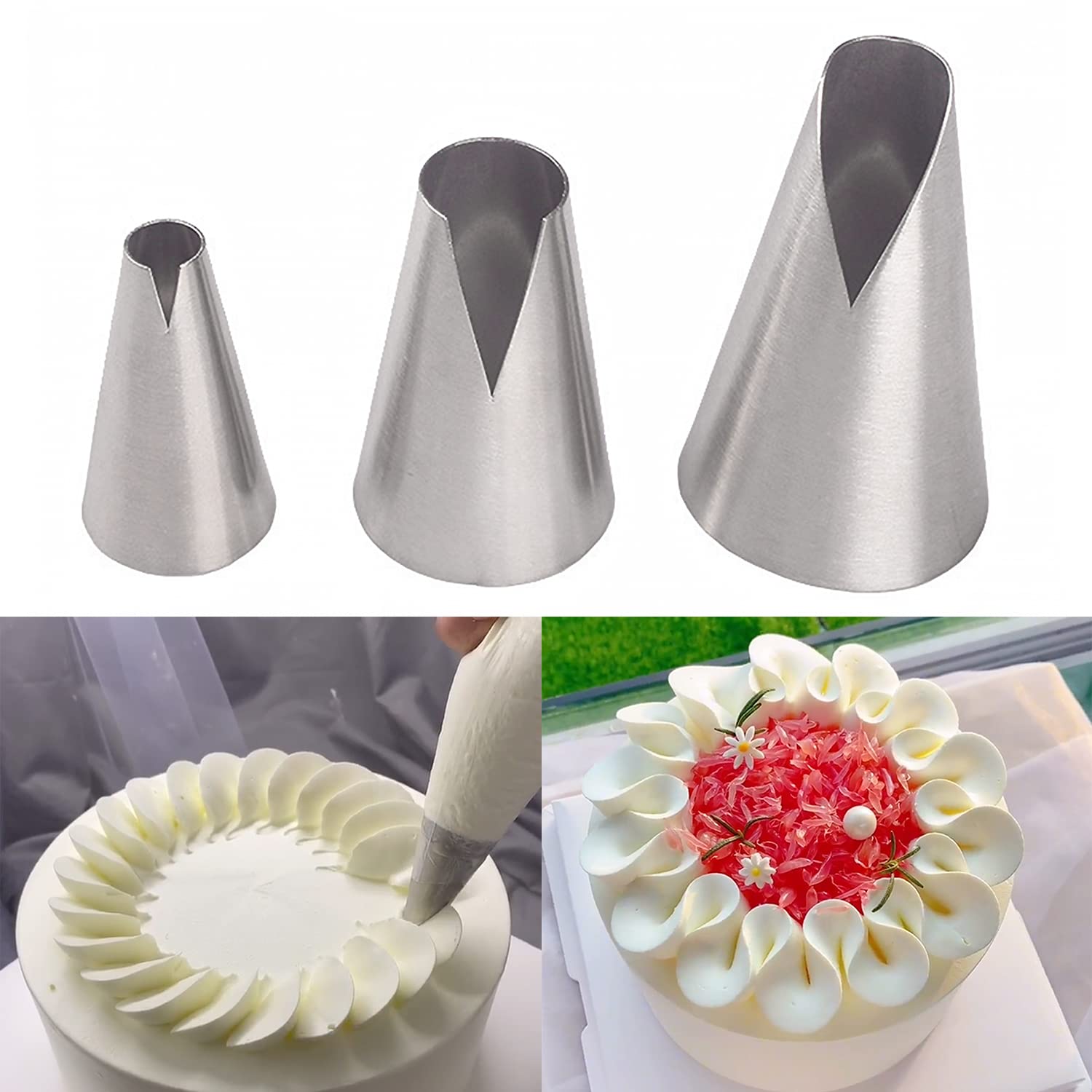 Suuker 3 Pcs Russian Piping Tips Set,V-Shaped Wave Nozzles Piping Kit For Pastry Cupcakes Cakes Cookies Decorating Stainless Ste