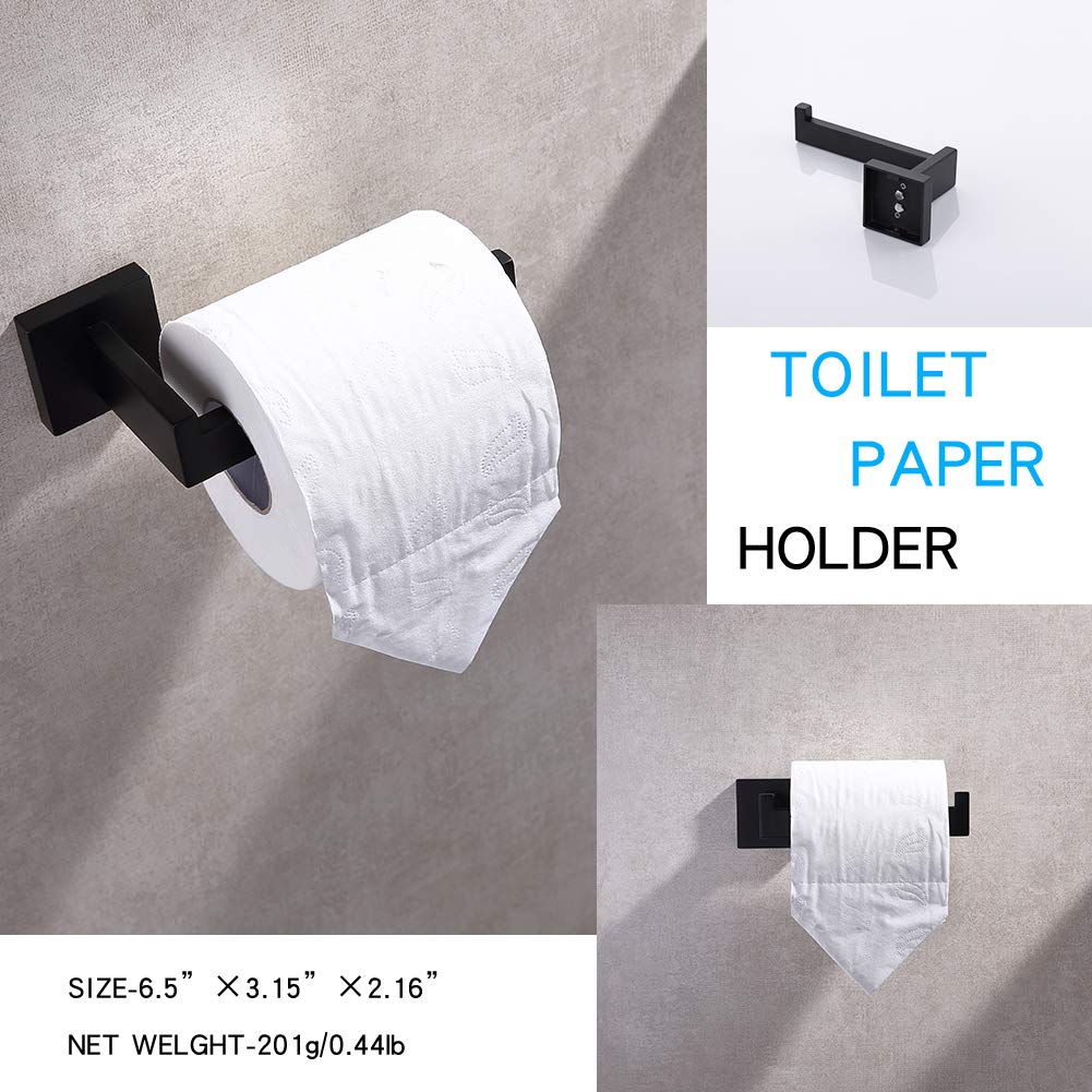 Tastos 3-Piece Bathroom Hardware Set Matte Black Wall Mounted Bathroom Accessory Set, Premium Stainless Steel Robe Hook Toilet P