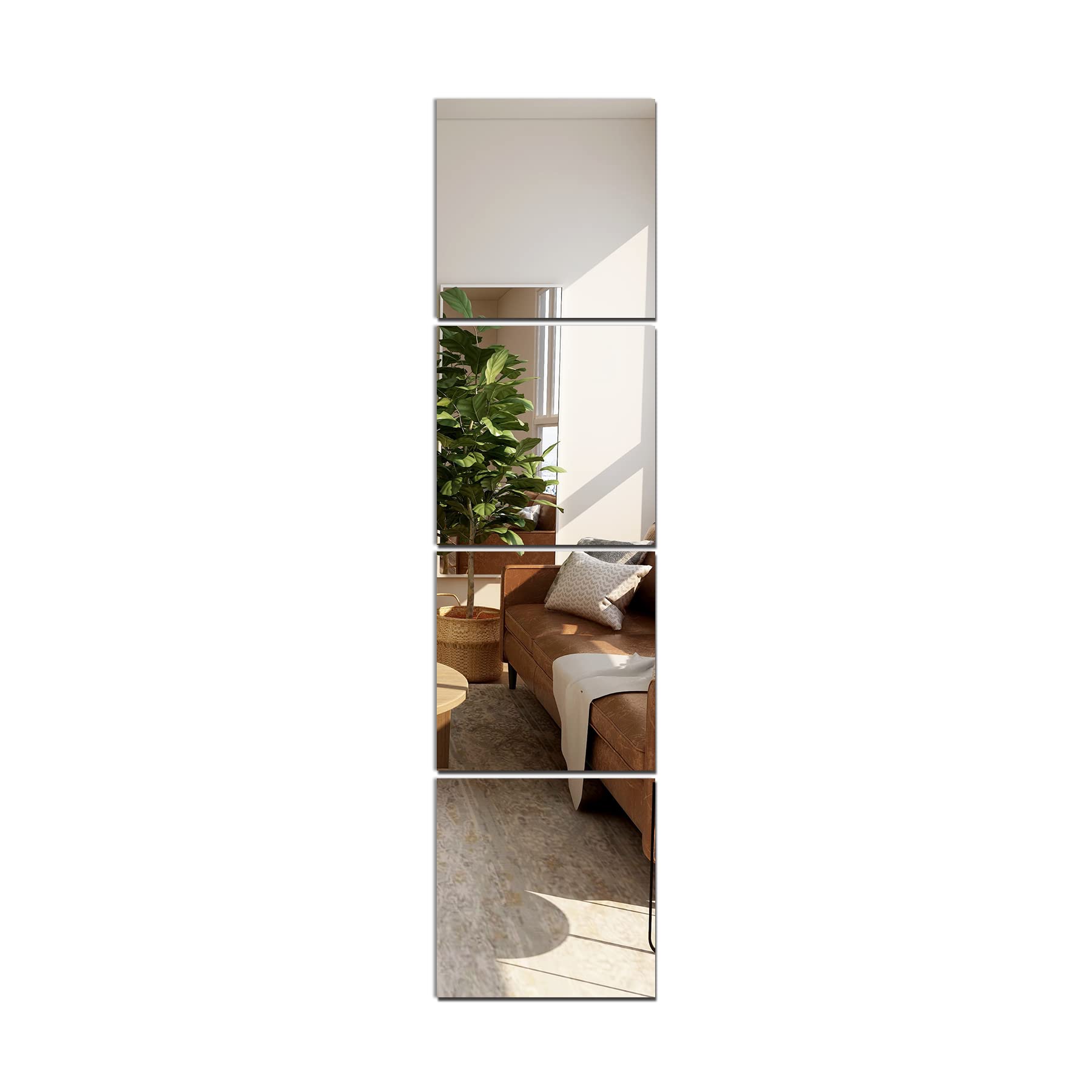 TRAHOME Wall Mirror Full Length, 12Inches x 4PCS, Glass Frameless Body Mirror Wall-Mounted for Gym, Bedroom, Living Room, Over T