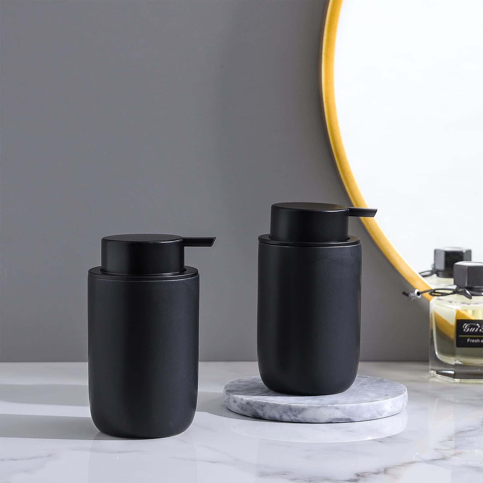 Black Soap Dispenser - Modern Ceramic Hand Dish Soap Dispenser for Bathroom Refillable Liquid Hand Soap Dispenser with Soap Pump for Essential Oil  Lotion Soap for Farmhouse Decor Dish