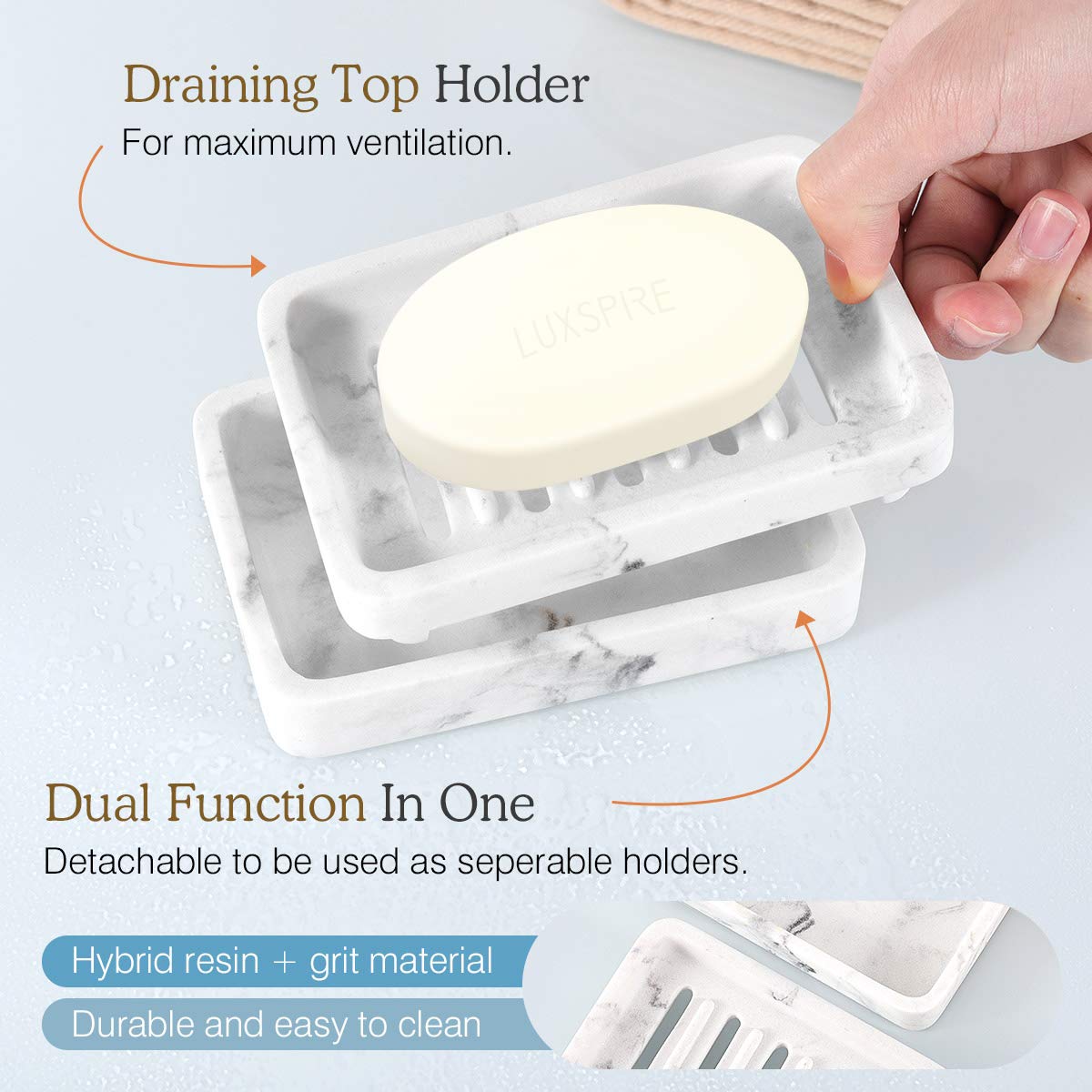 Luxspire Soap Dish Tray, Double Layer Draining Soap Holder, Detachable Soap Container Box For Bathroom Shower, Kitchen Sink Dish