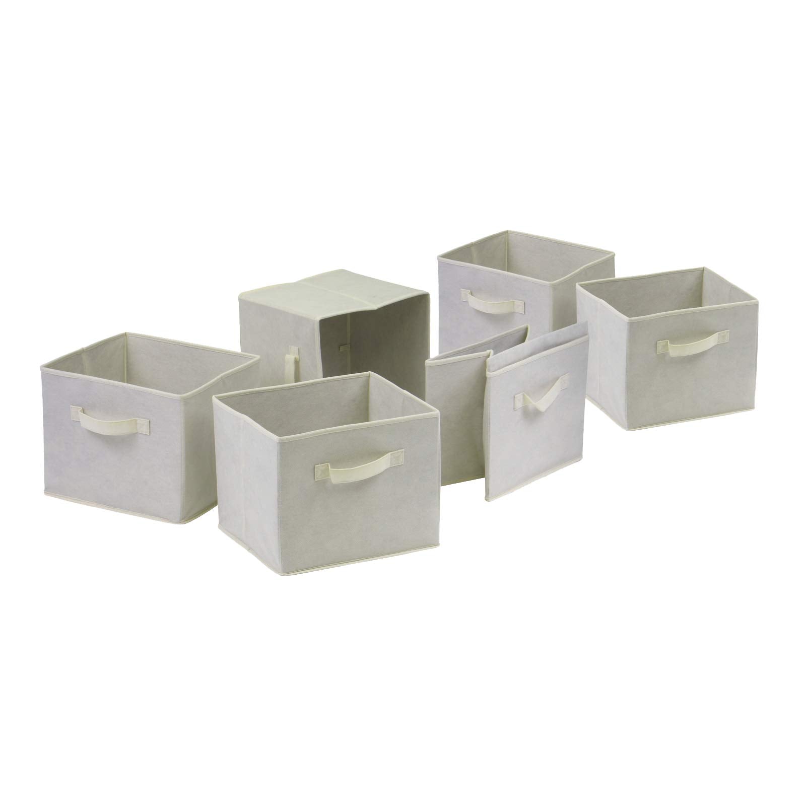 Winsome Wood Capri Wood 3 Section Storage Shelf With 6 Beige Fabric Foldable Baskets