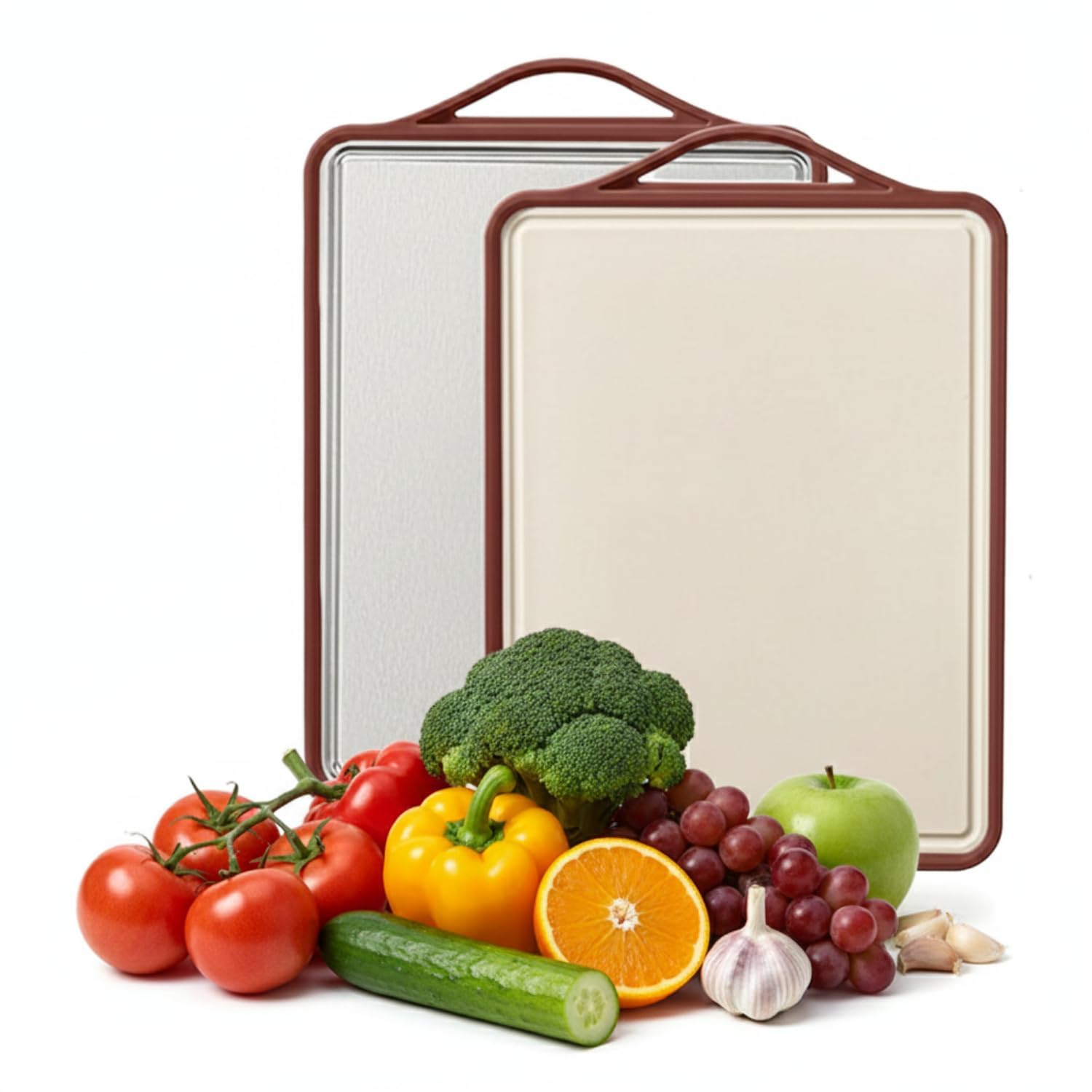 Raggle Stainless Steel Cutting Board,Double Sided Steel Cutting Boards For Kitchen,Stainless Steel/Wheat Straw Pp Large Board Fo