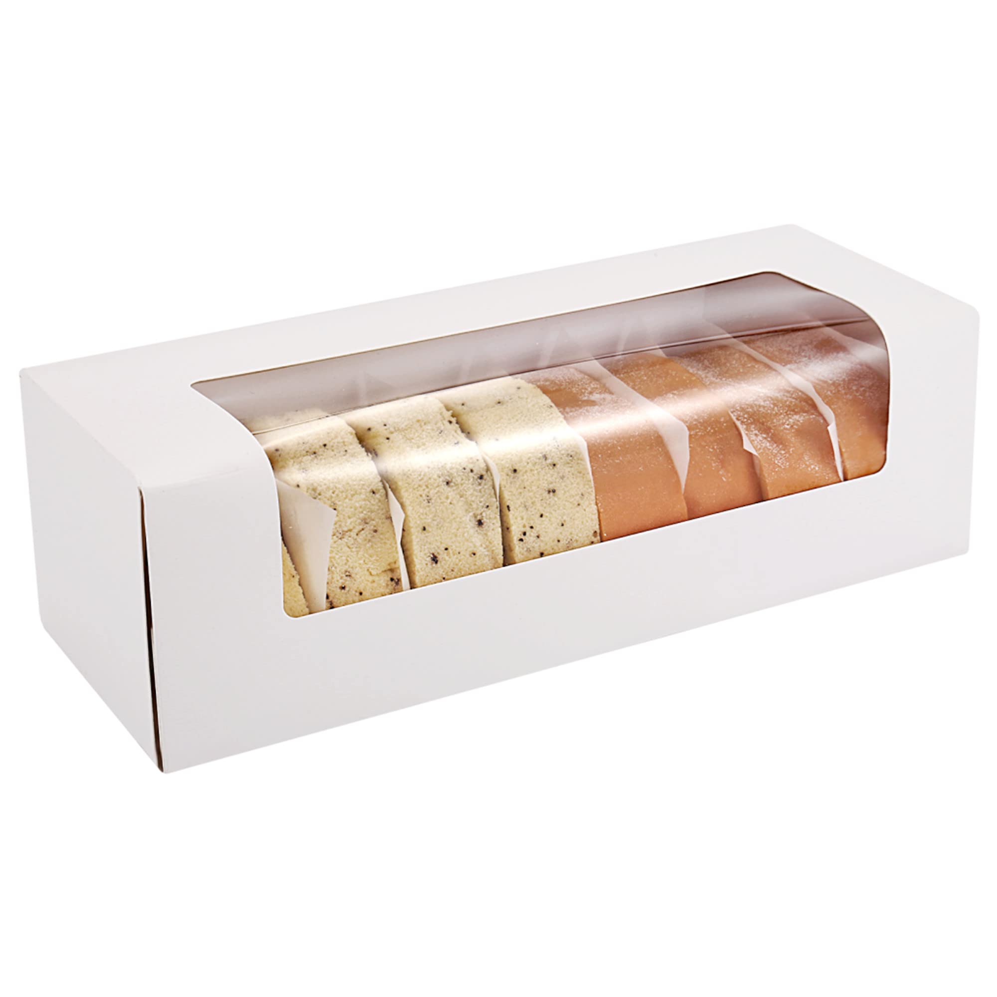Rifmeae 12'' X 4'' X 3.5'' Roll Cake Boxes, Loaf Cookie Boxes, White Bakery Boxes With Window, Auto-Popup Treat Boxes For Donuts