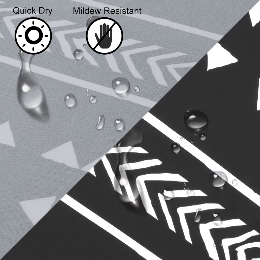 UPHOME Boho Black and White Fabric Tassel Triangle Stripes Geometric Shower Curtain Set with Hooks Chic Tribal Bathroom Decor Accessories (72X72 inch  Black)