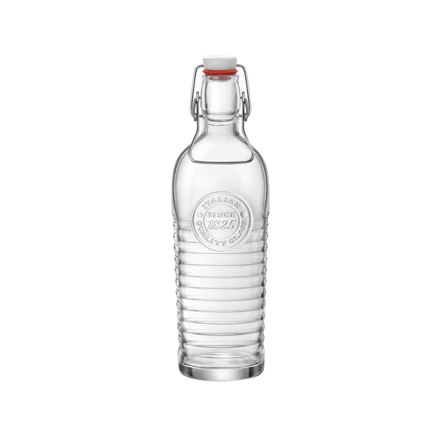 Bormioli Rocco Officina Water Bottle | 37.25 Oz, Italian Glass Pitcher | Airtight Seal & Metal Clamp | Easy To Carry Handle, Dis