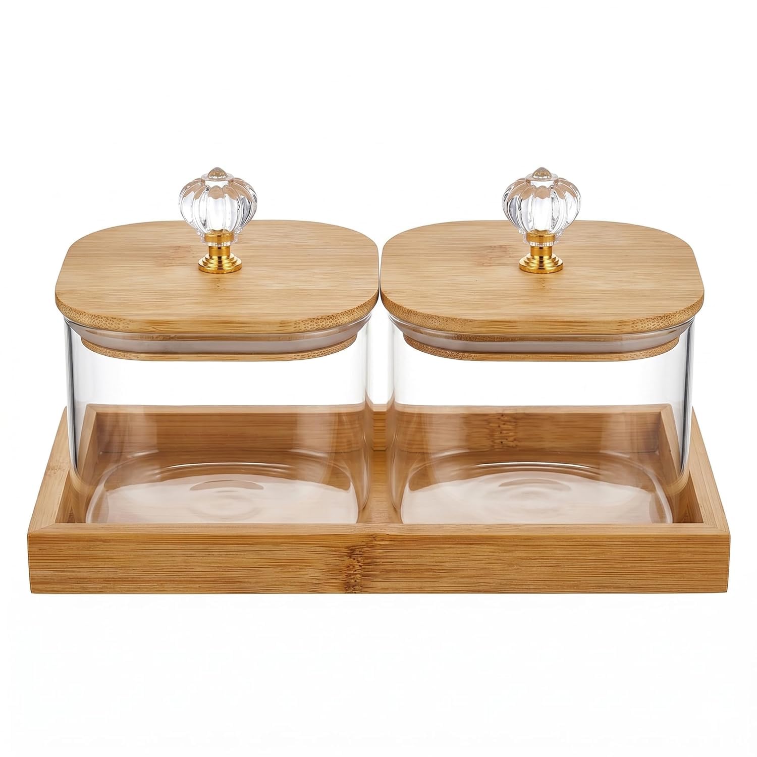 Convertkitchen 500Ml Glass Storage Jar Set With Bamboo Tray & Airtight Bamboo Lid, Transparent Kitchen Containers For Dry Fruits