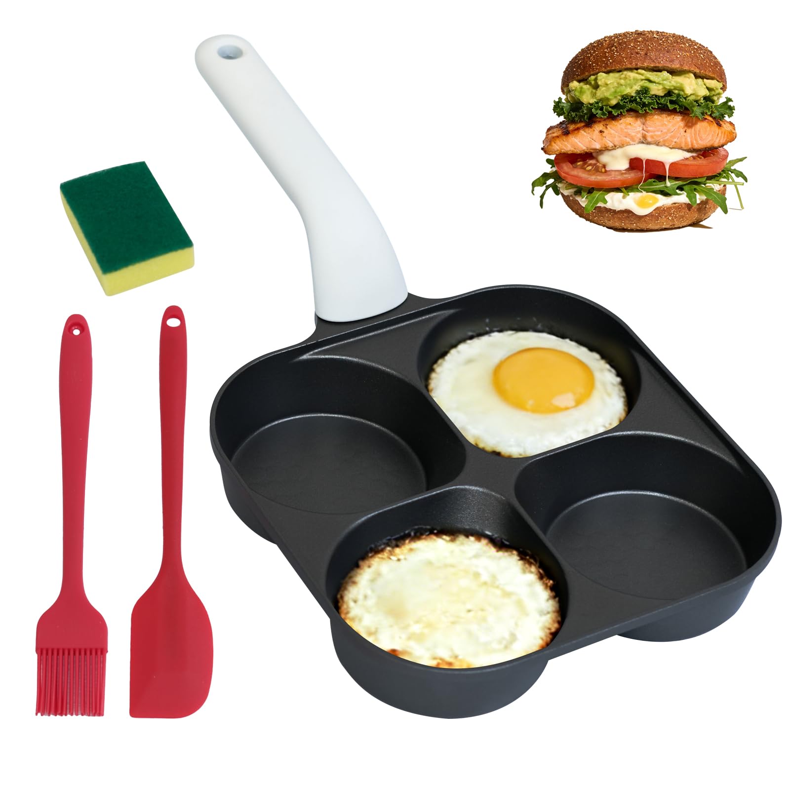 Fyueenix 4 Cup Egg Pan, Nonstick Breakfast Pan with 4 Holes for Pancakes