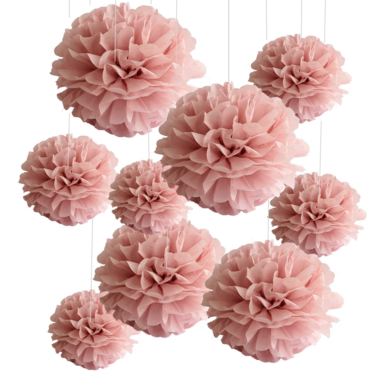 Set Of 9 Dusty Rose Mauve Pink Tissue Pom Poms Paper Flowers Wall Backdrop Centerpieces For Wedding Baby Bridal Shower Nursery C