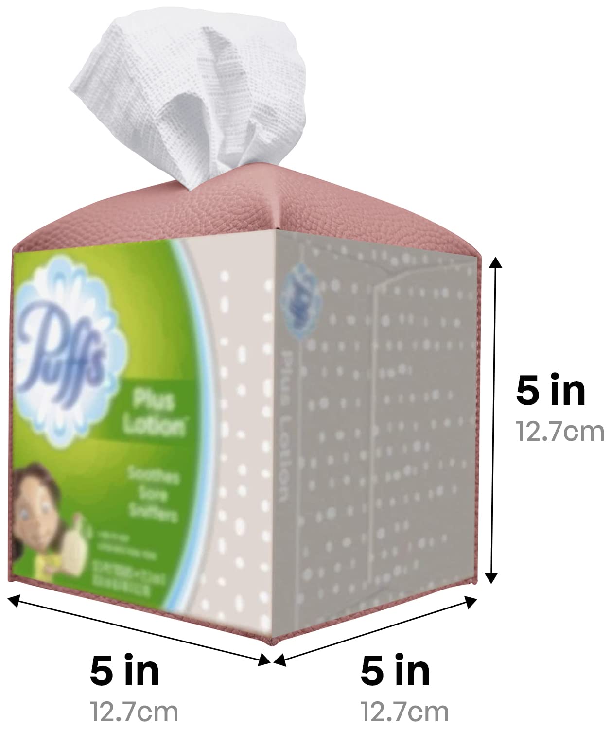 Carrotez Tissue Box Cover  [Refined] Modern PU Leather Square Tissue Box Holder - Decorative Holder/Organizer for Bathroom Vanity Countertop  Night Stands  Office Desk & Car 5 ''X5 ''X5 '' - Dry Rose
