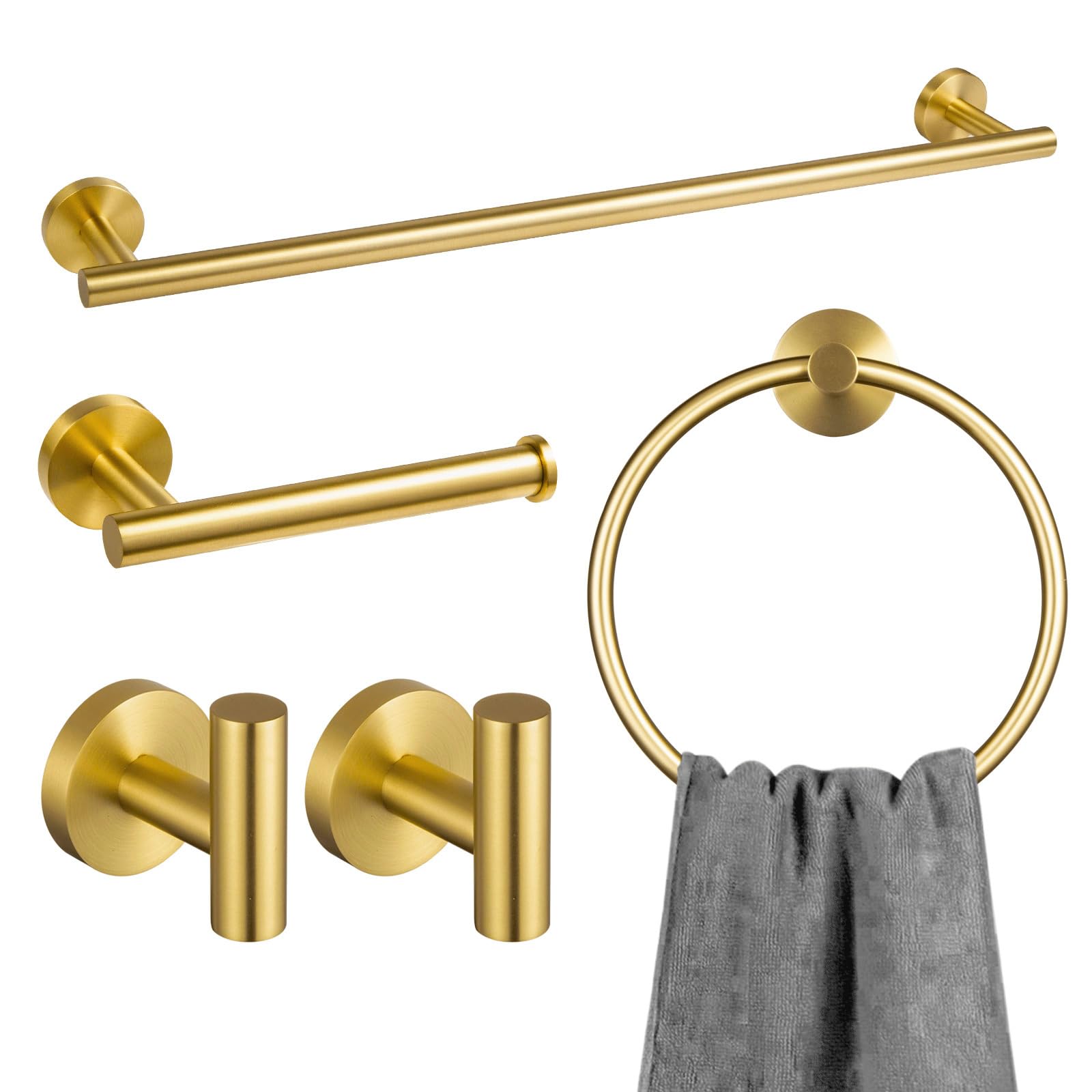 Lava Odoro 5-Piece Brushed Gold Bathroom Hardware Set, Gold Towel Bar Set Bathroom Towel Holder Set Towel Rack Set Stainless Ste