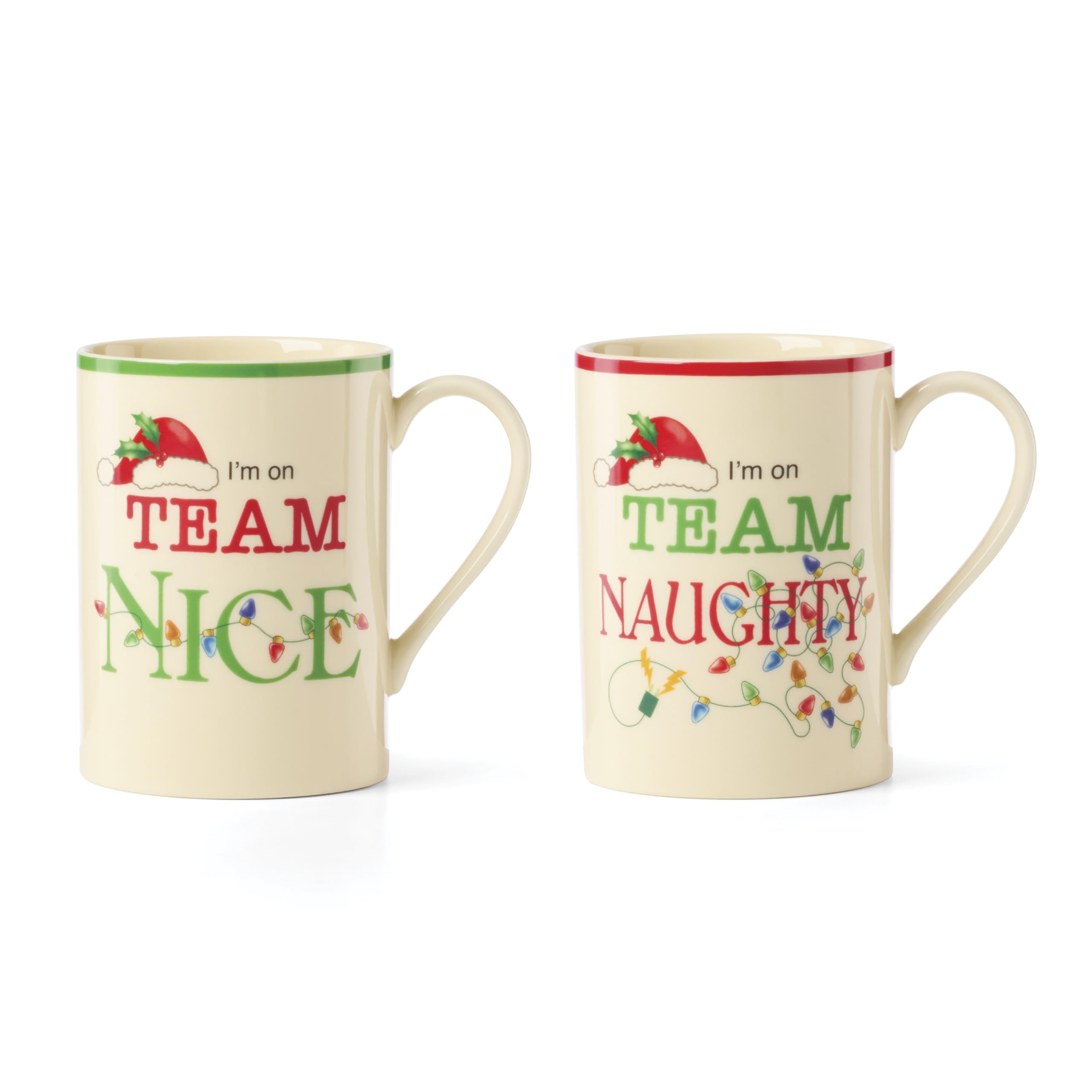 Lenox Coffee Mug, Naughty & Nice 14 Oz Mugs Set Of 2, Ceramic Material, Microwave Safe, Dishwasher Safe, Christmas Drinkware Set