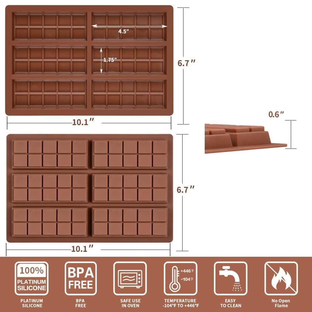 Chocolate Bar Molds Deep Silicone Break-Apart Chocolate Nonstick Protein And Energy Bar Mold Thick Candy Bar Mold Wax Melt Mold