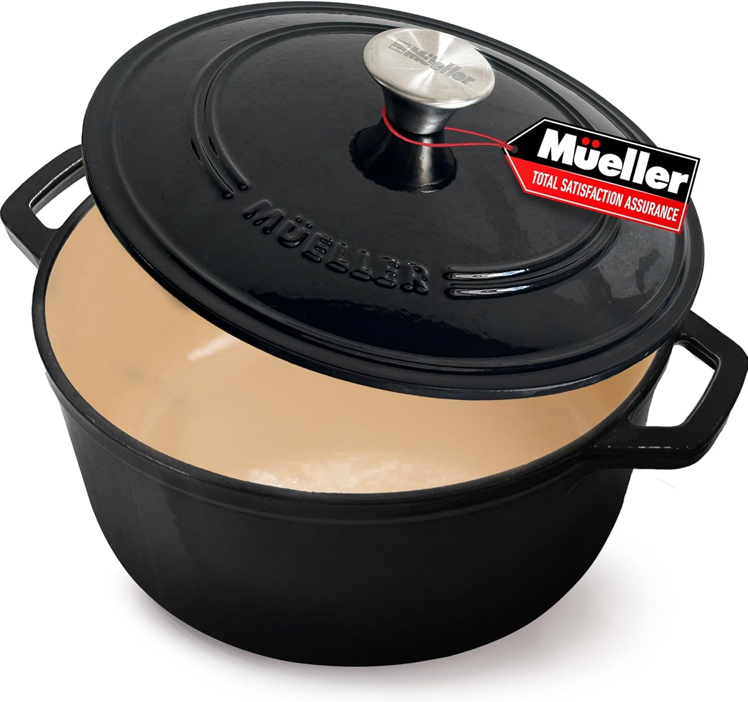 MUELLER HOME 4.5 QT Enameled Cast Iron Dutch Oven, Heavy-Duty Casserole Dish and Braiser Pan with Lid and Stainless Knob, Oven-S