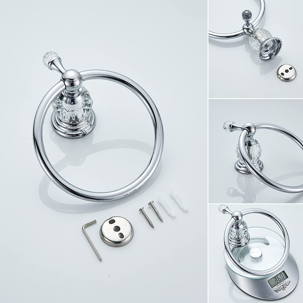 Wolibeer Chrome Towel Ring, Crystal Hand Towel Holder Polished Bath Towel Bar Bling Bathroom Accessories Wall Mounted