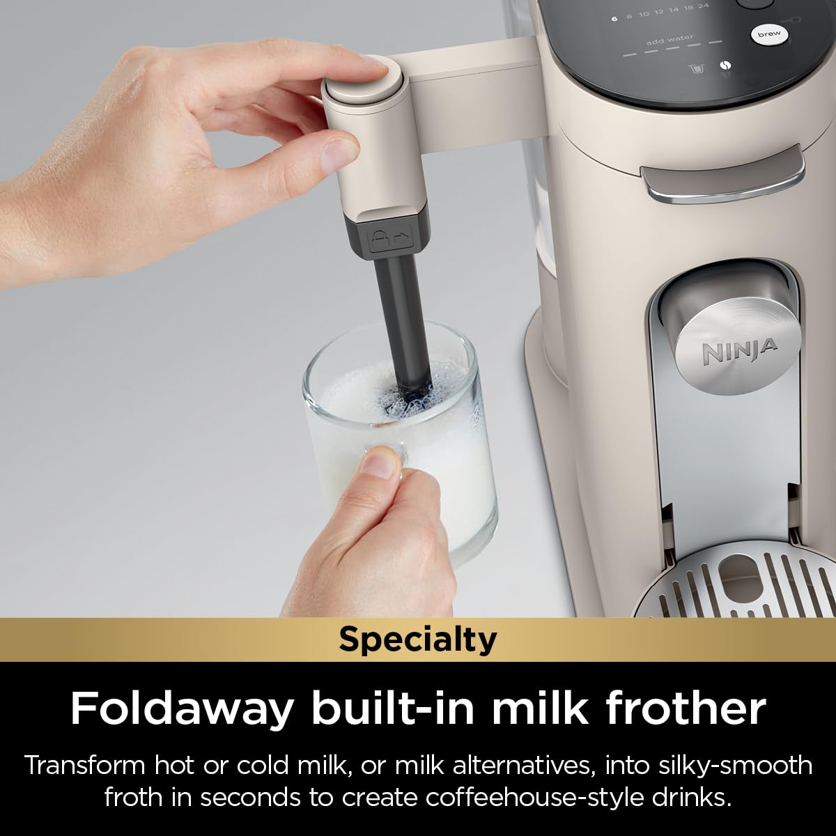 Ninja Specialty XL Single-Serve Coffee Maker, 68 oz, K-Cup Compatible, Built-In Milk Frother, Model PB055AST, XL Stone