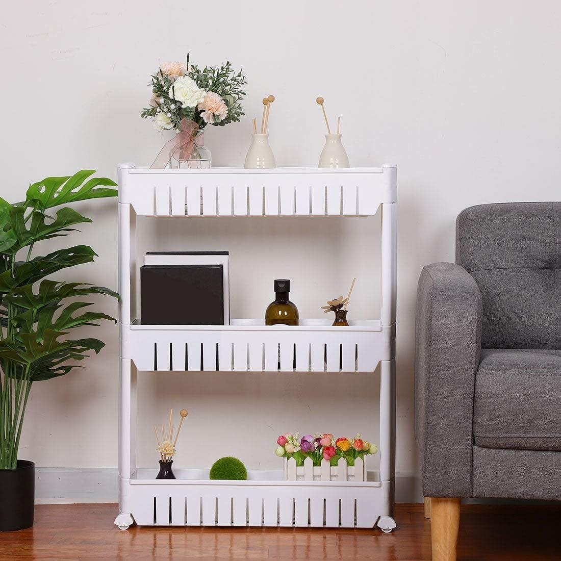 Divik 3 Layer Slim Side Space Saving Storage Organizer Rack Shelf With Wheels For Easy Movement Spice Bottle Rack Trolley Cart F