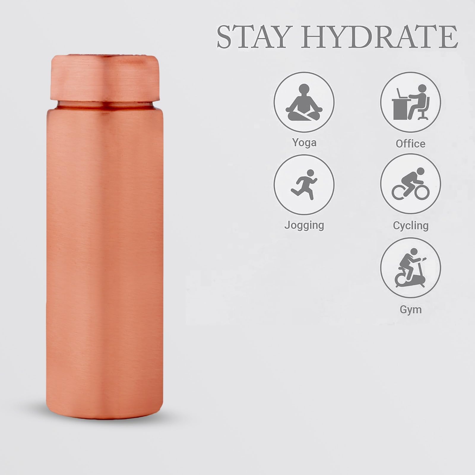 NORMAN JR Copper Water Bottle 400ml - Gift Box of 3, Slim Plain, an Ayurvedic vessel made from pure copper - helps you drink mor