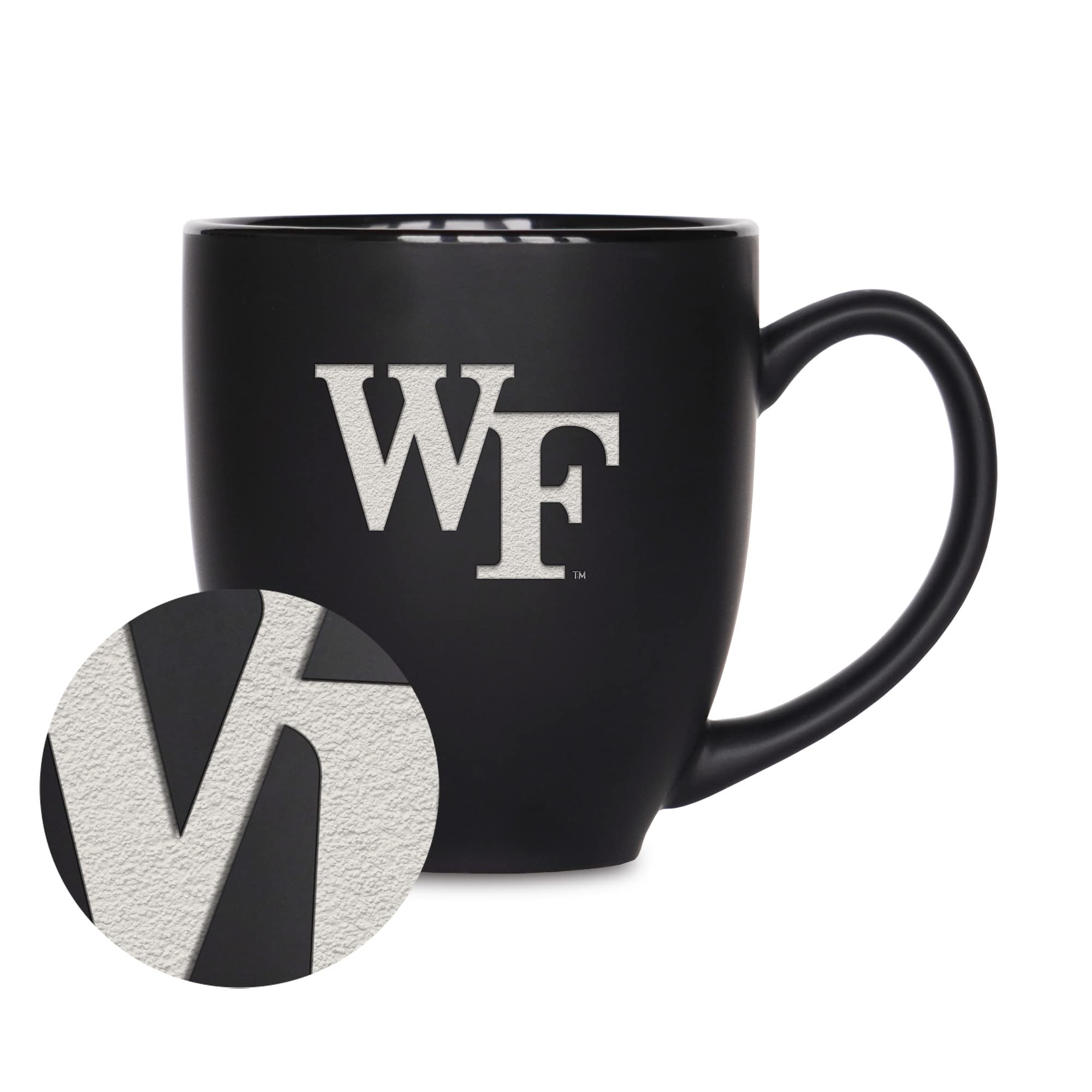 Rico Industries NCAA Wake Forest Demon Deacons Main 15oz Laser Engraved Matte Black Ceramic Bistro Mug - For Hot or Cold Drinks