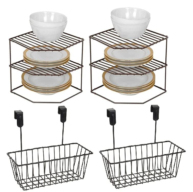 12For Collection Hanging Door Basket Organizer Storage & 2 Pcs Black Metal Steel Kitchen Plate Dish Corner Rack 3Tier Storage R