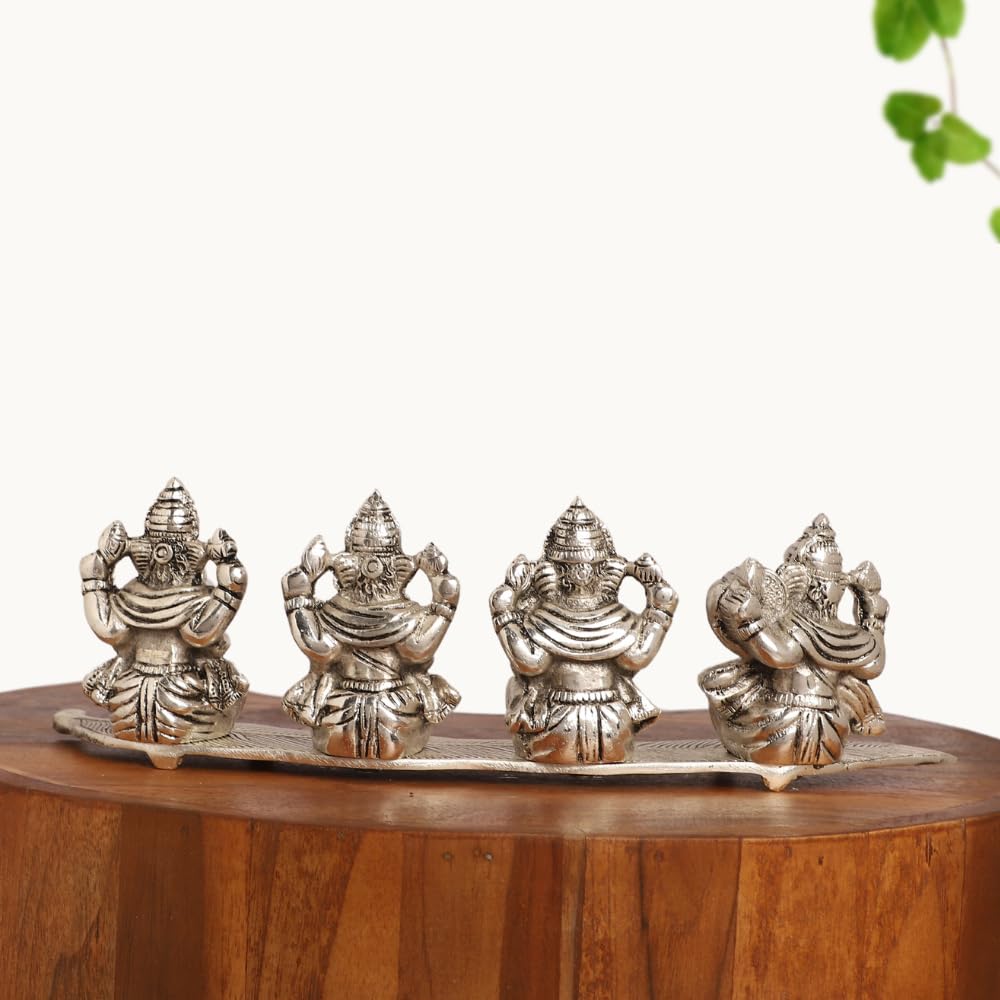 Smiles Gift Silver Plated Musical Ganesh Idol | Aluminium Figurines | Showpiece For Table, Pooja, Mandir & Return Gift
