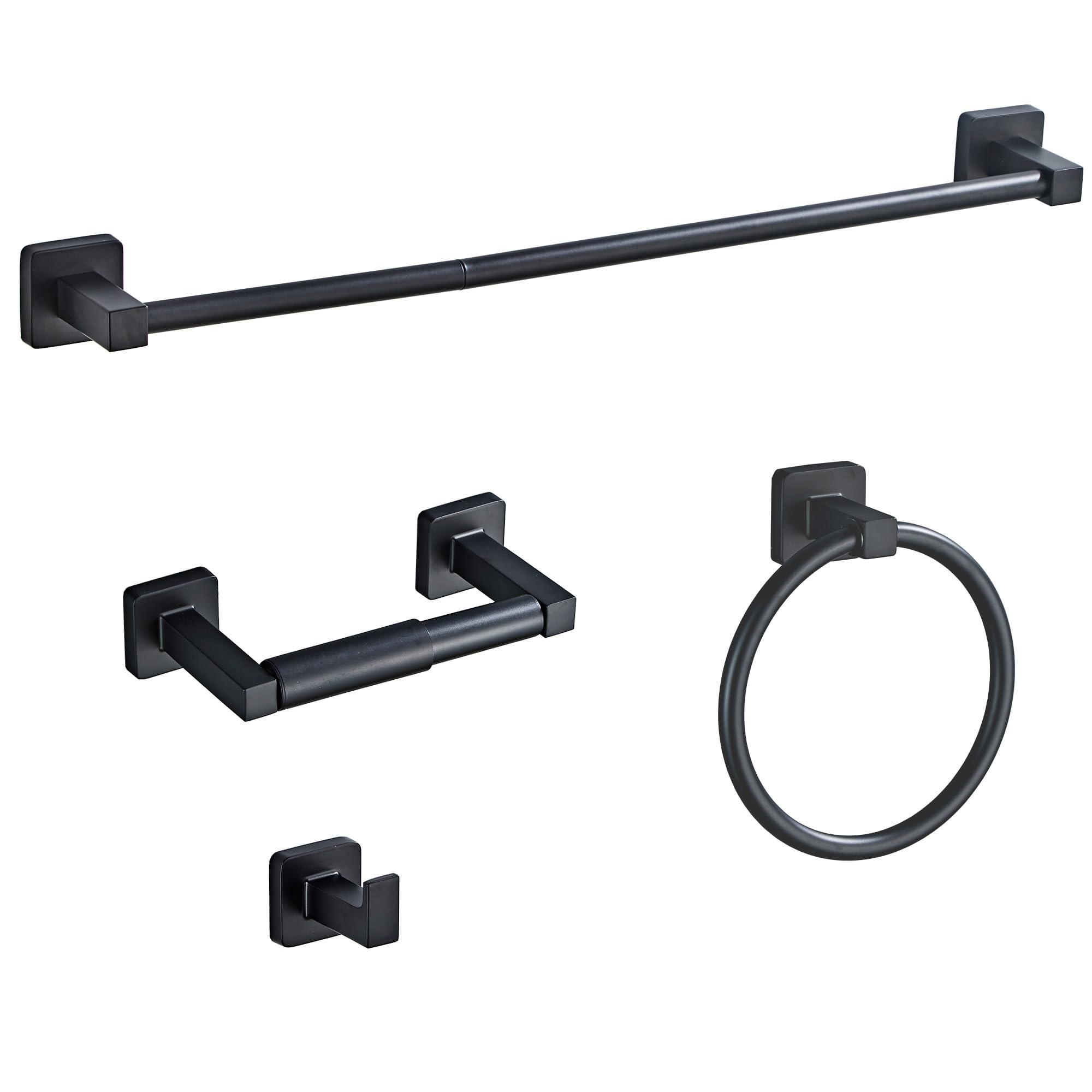 Matte Black Bathroom Hardware Set 4 Pieces,Bathroom Accessories Set Stainless Steel Wall Mounted, Hand Towel Bar, Towel Ring, Ro