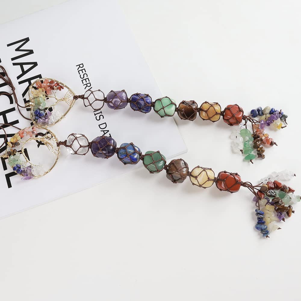 Anjiucc 7 Chakra Stone Healing Crystal Tree of Life Wall Hanging Home Interior Decoration