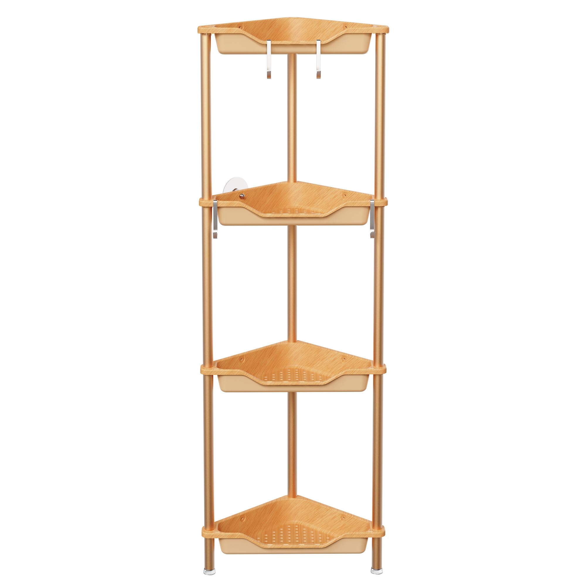 Orimade Rustproof 4 Tier Floor Standing Corner Shower Caddy Organizer, Plastic Aluminum Splicing Floor Corner Shelf Rack Storage