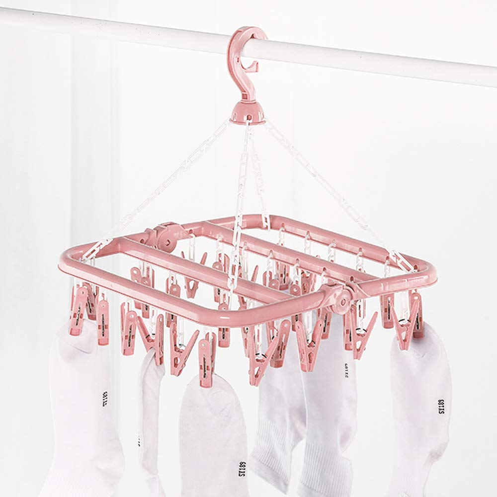 alladaga clothes Drying Hanger with 32 clips and Drip Foldable Hanging Rack (Light Pink)