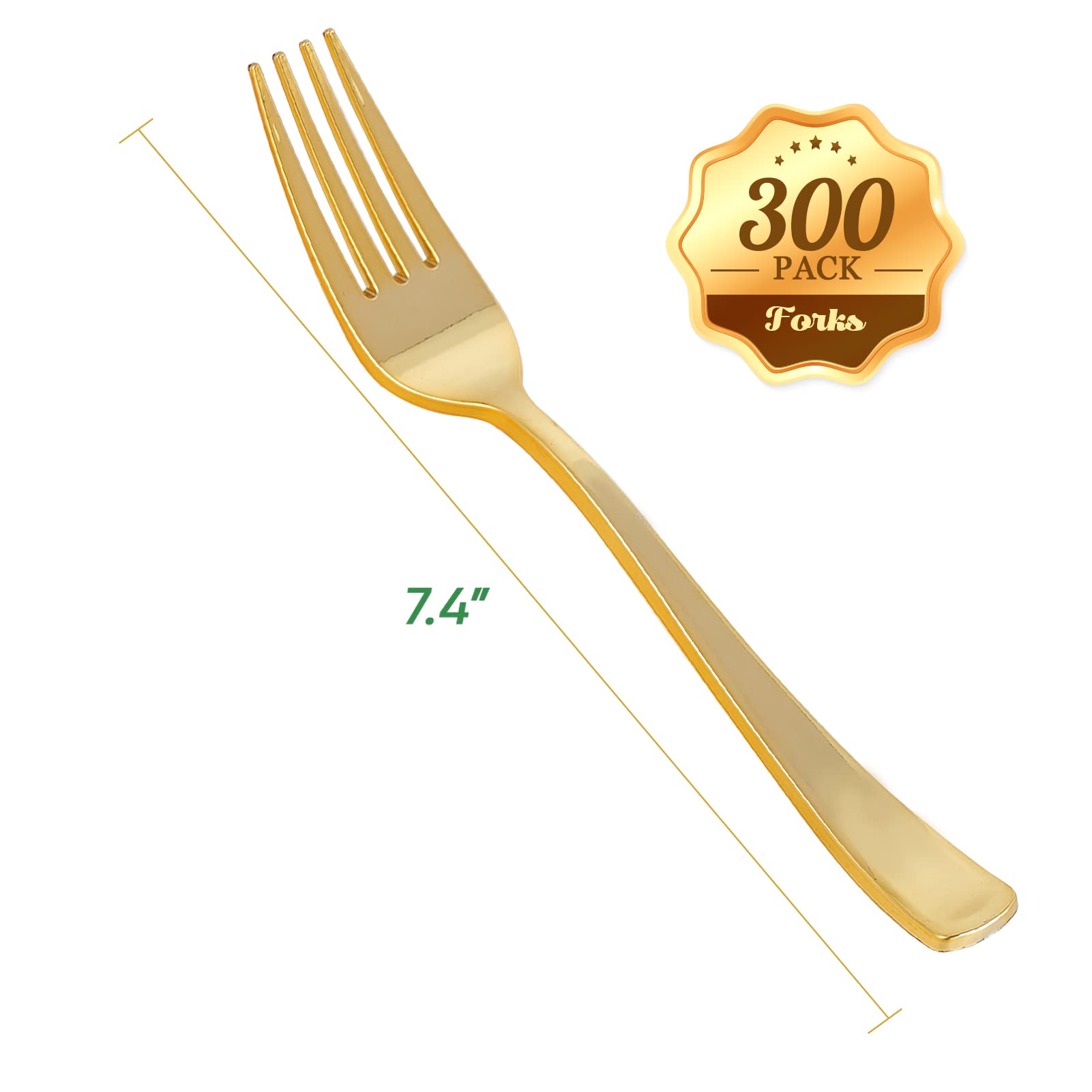 Focusline 300 Pack Disposable Gold Plastic Forks, Solid And Durable Plastic Cutlery Forks, Heavy Duty Disposable Utensil Silverw