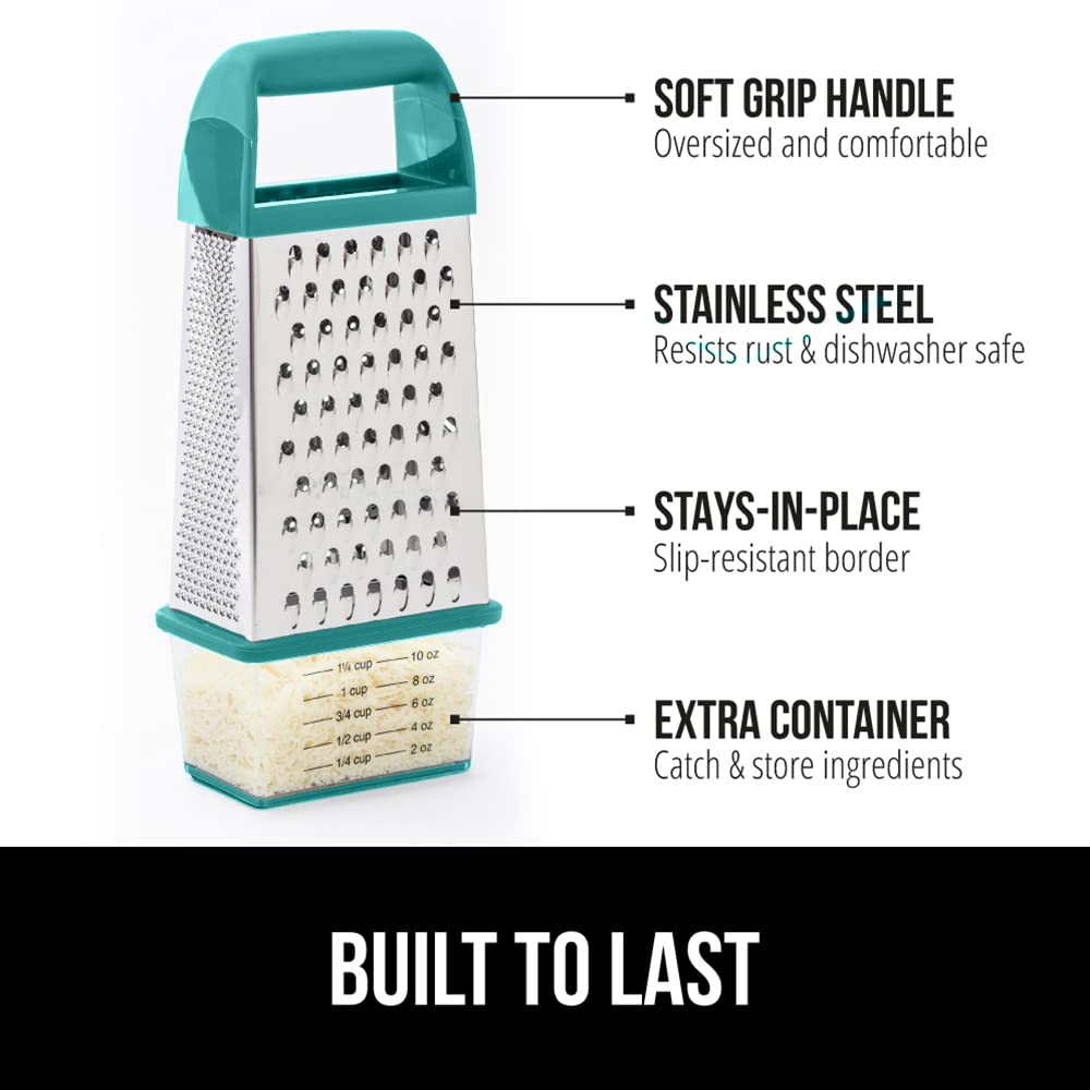 Gorilla Grip Professional 100% Bpa Free 4-Sided Cheese Slicer Grater, Stainless Steel Xl Box Graters Ergonomic Handle, Ginger Ca