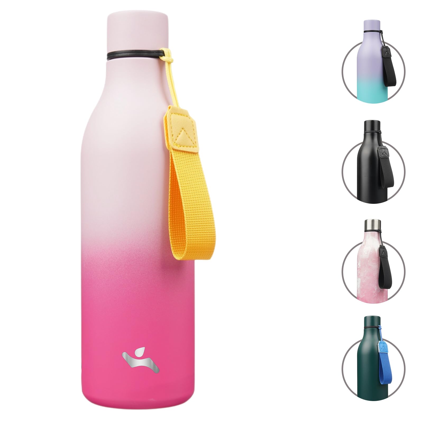 Insulated Water Bottle with Strap,25 oz Double Wall Stainless Steel Vacuum Bottles Metal Water Flask,Cherry
