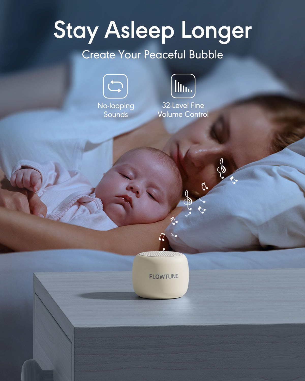 FLOWTUNE Sound Machine Flowtune White Noise Machine for Baby Adults, Mini Portable Sound Machine for Travel, 6H Timer, 18 Soothi