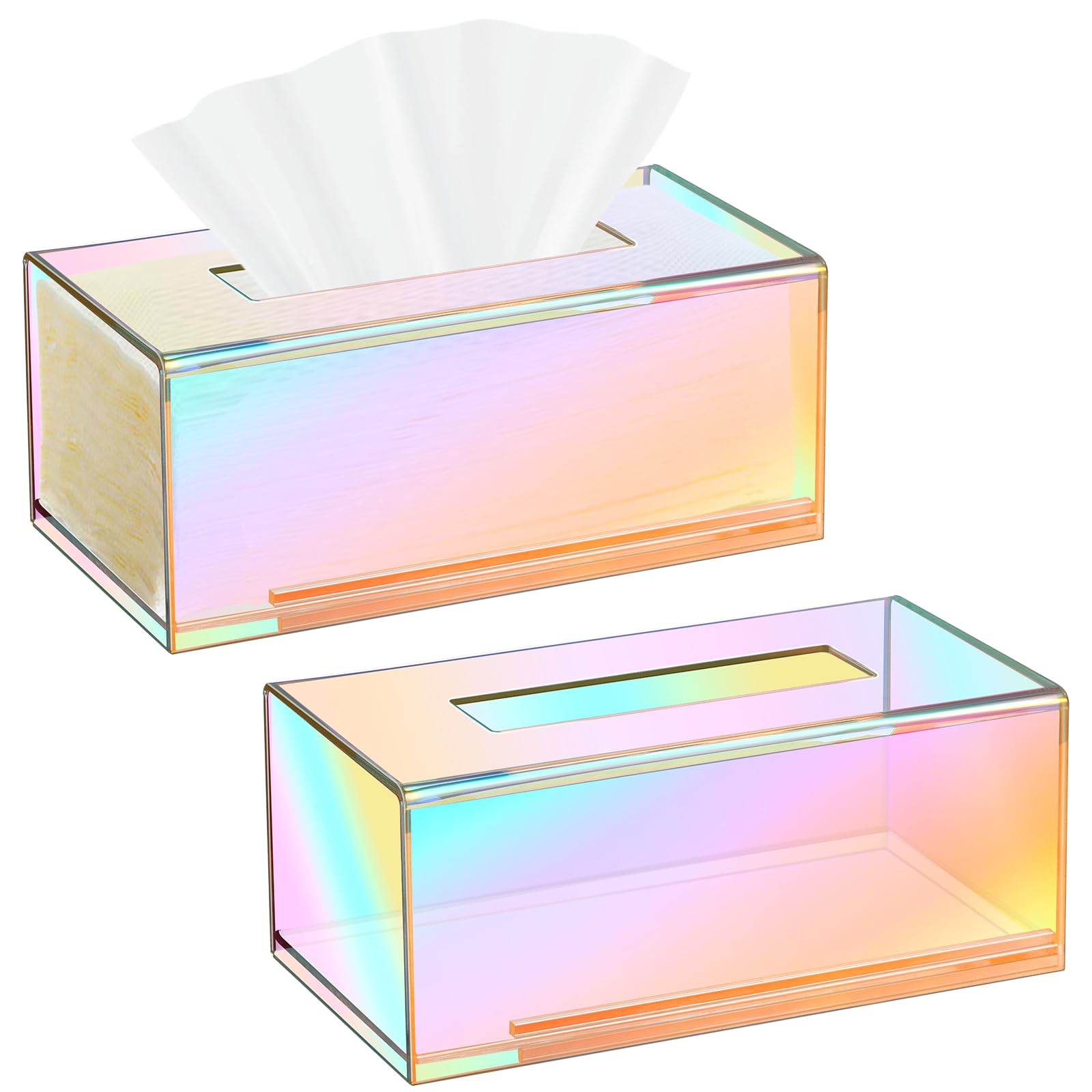 Layhit 2 Pcs Iridescent Tissue Box Acrylic 9.37 X 4.72 X 3.94 Inch Acrylic Clear Tissue Box Dispenser Cute Tissue Box Holder For