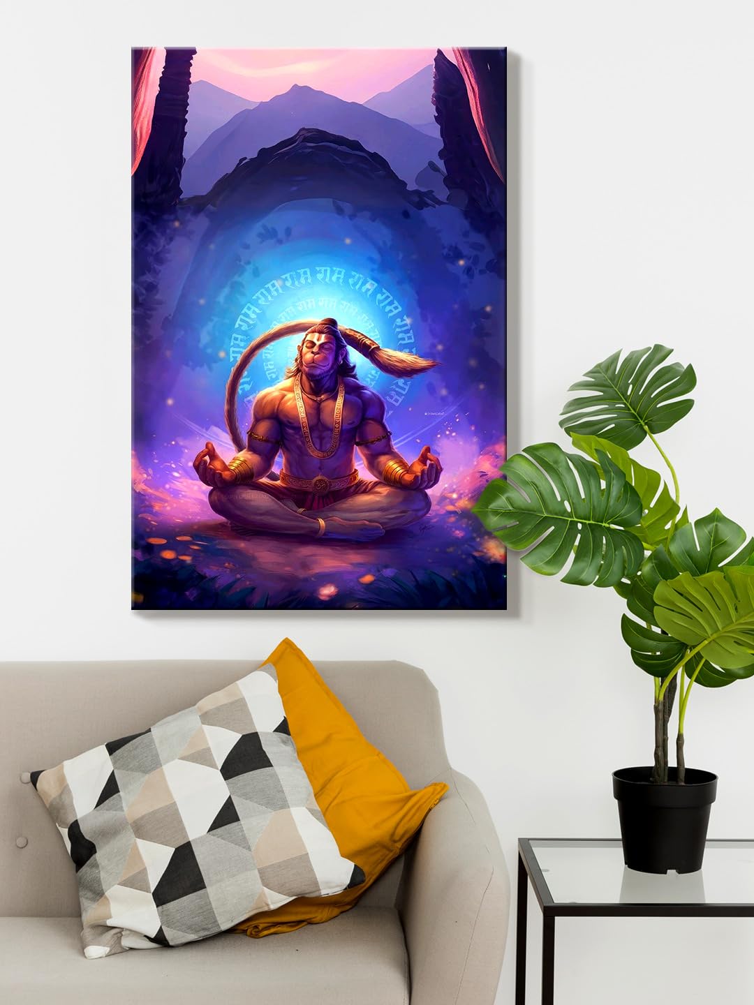 999Store Hanuman Meditation Canvas Painting In Vibrant Colors - Spiritual Wall Art For Meditation Spaces(24X36 Inch_ Canvas) Flp