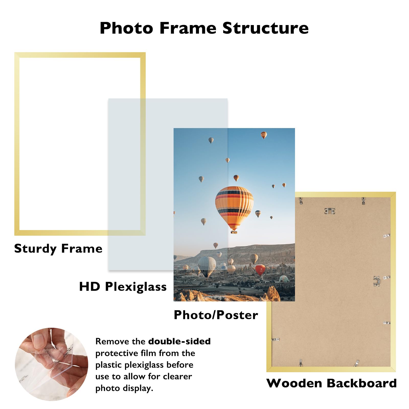 JCJMY 16x24 Picture Frame Gold for Poster Photo Picture and 40x60 cm Canvas, Horizontal and Vertical Formats for Wall Hanging, 1