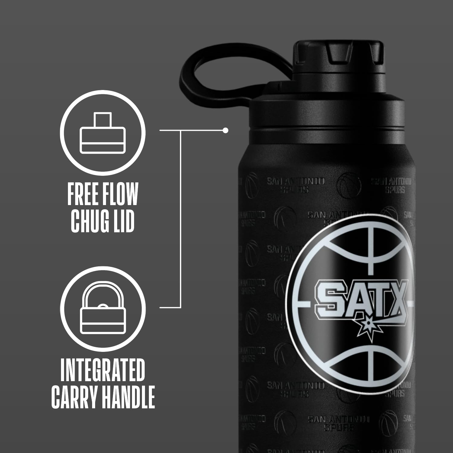 Hydrapeak x NBA Officially Licensed San Antonio Spurs 26 oz Active Water Bottle with Chug Lid and Handle Reusable Stainless Stee