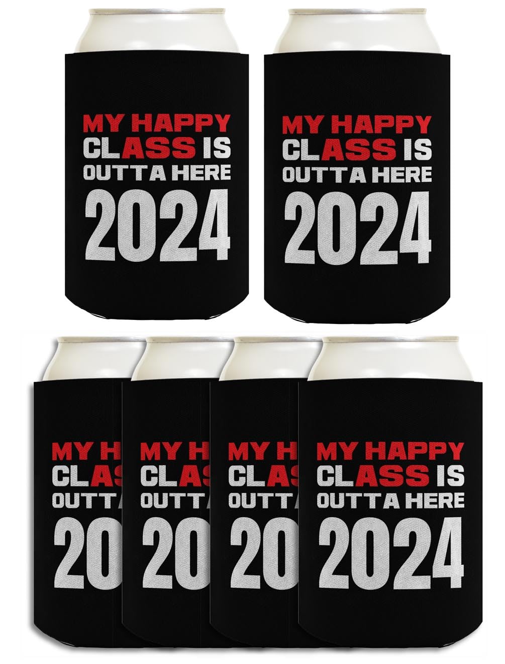 Graduation Gift Funny Can Coolie My Happy Class Outta Here 2024 Graduation Party Favor 6-Pack Can Drink Coolies Black