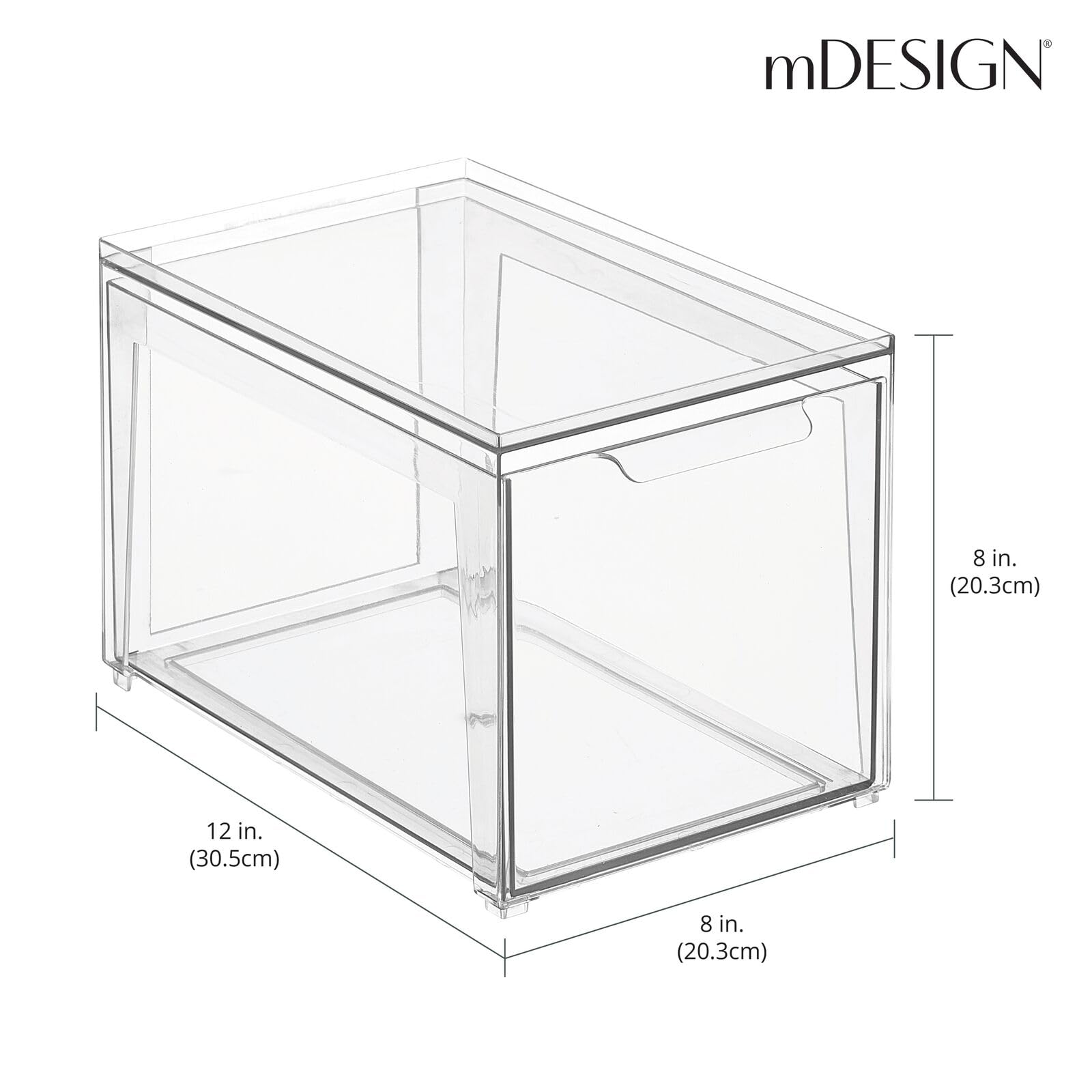 mDesign Plastic Stackable Bathroom Storage with Pull Out Bin Organizer Drawer for Cabinet  Vanity  Shelf  Cupboard  Cabinet  or Closet Organization - Lumiere Collection - 2 Pack - Clear
