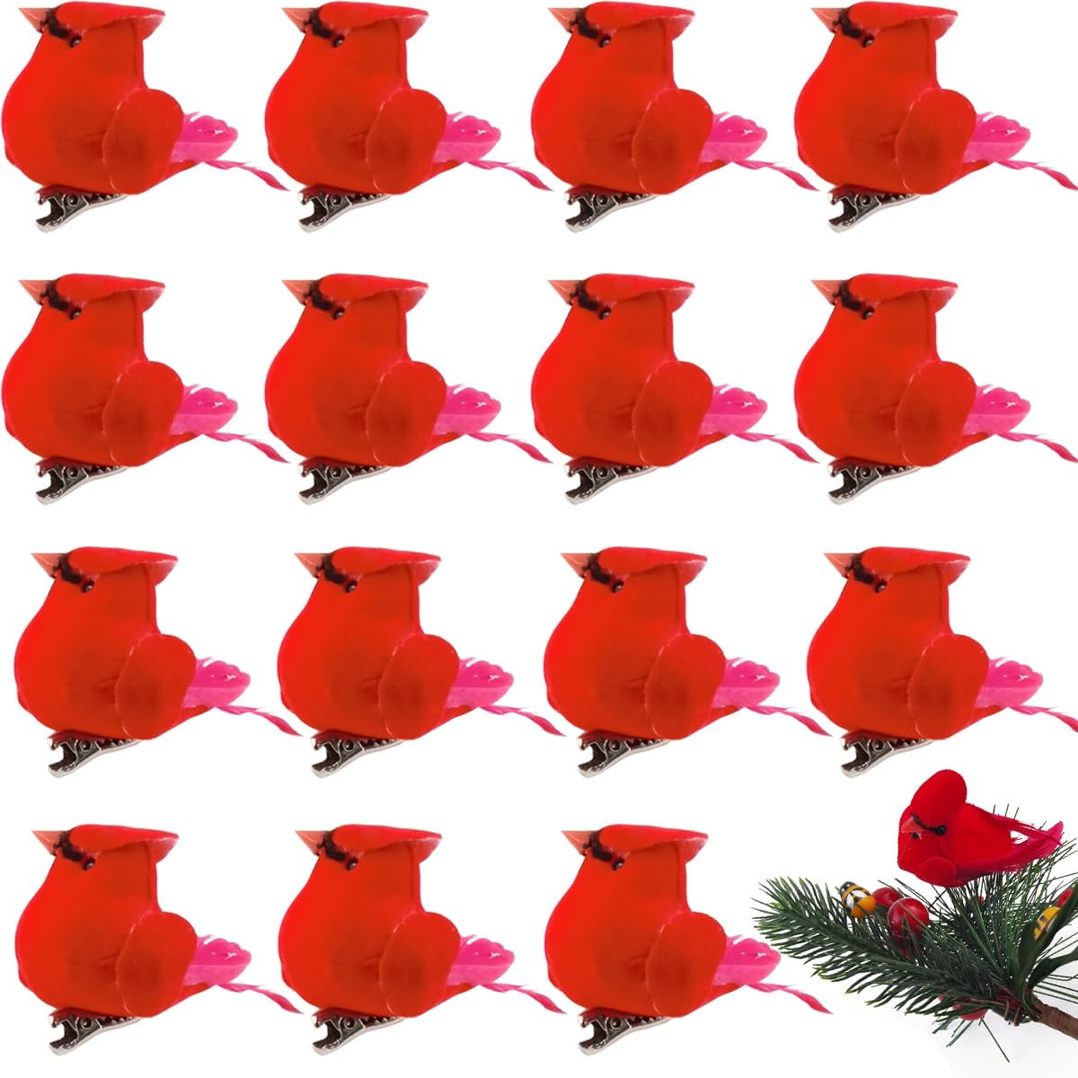 GXXMEI 20PCS Christmas Mini Cardinal Clip on Tree Ornaments Bird Decorations Approx. 2.36 Inch Long Bright Red Velvet & Feathers