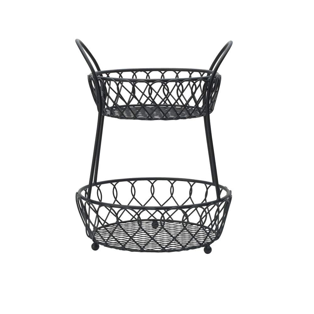 Gourmet Basics by Mikasa Loop and Lattice 2 Tier Divided Round Basket  Black