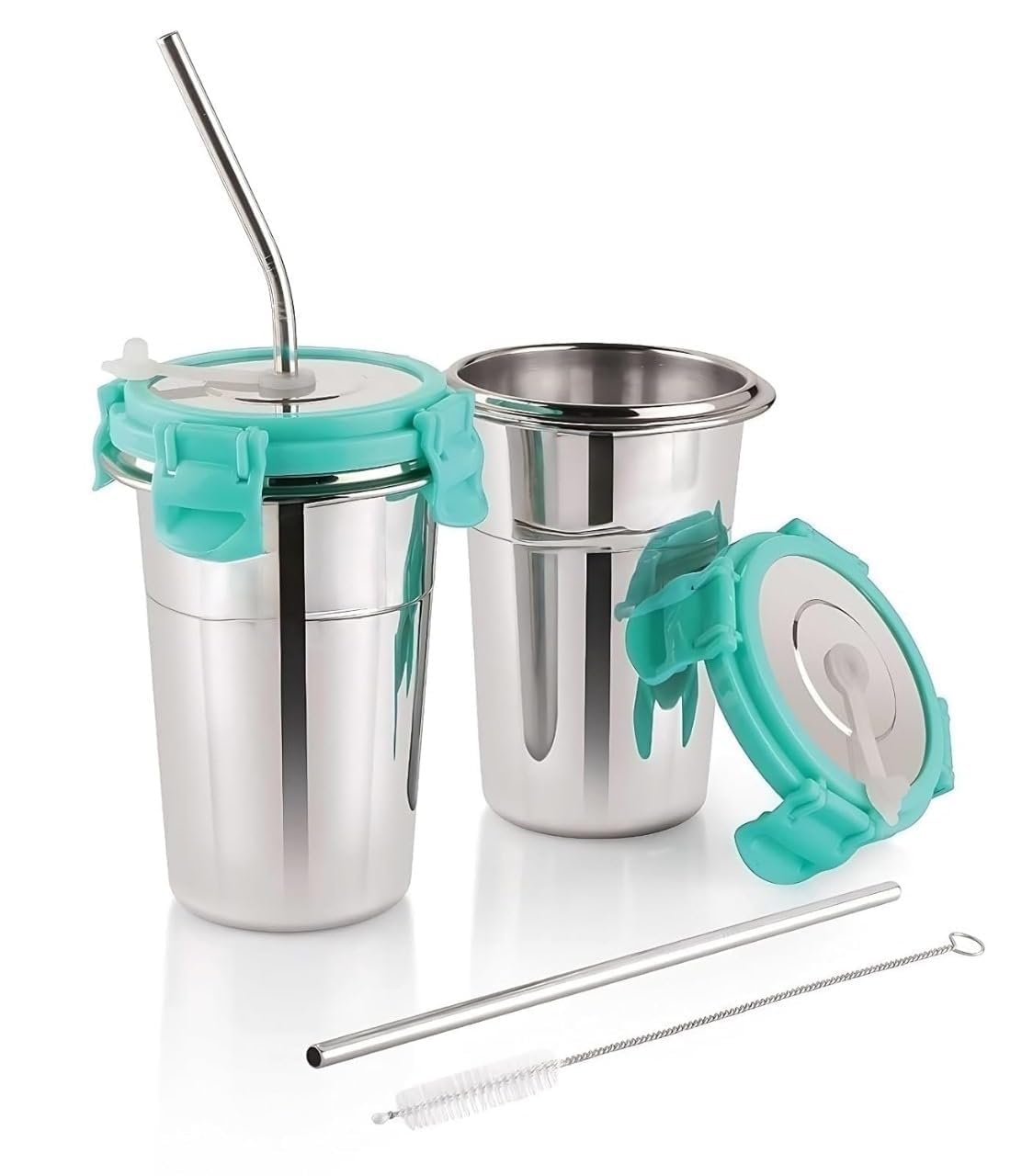 Zipsome Steel Coffee Mug With Straw Clean Brush, Travel Sippers Tumbler Mug With Straw And Lid 400Ml Tea/Coffee Mug, Drinking Gl