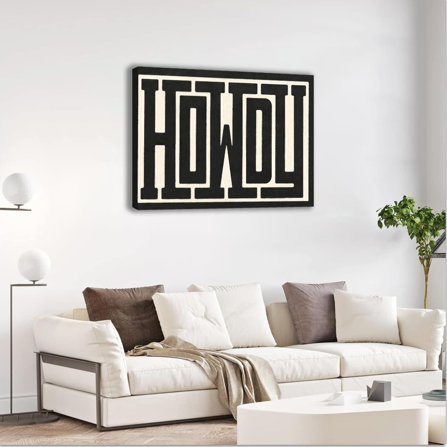 Framed Funky Big Howdy Canvas Wall Art Western Modern Decor Black And White Southwestern Country Ranch Sign Picture Print Minima