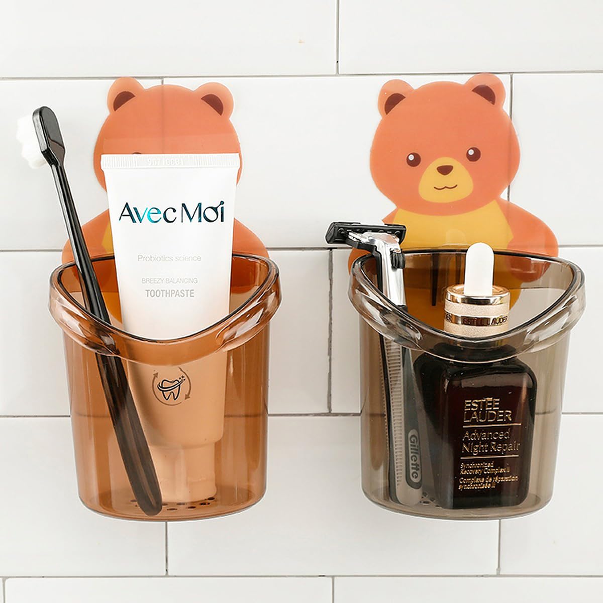 Wolpin Toothbrush Holder (Set Of 3 Pcs) Plastic Stand For Toothpaste, Comb, Brush, Cream, Lotion Kids Bathroom Cup Drain Waterpr