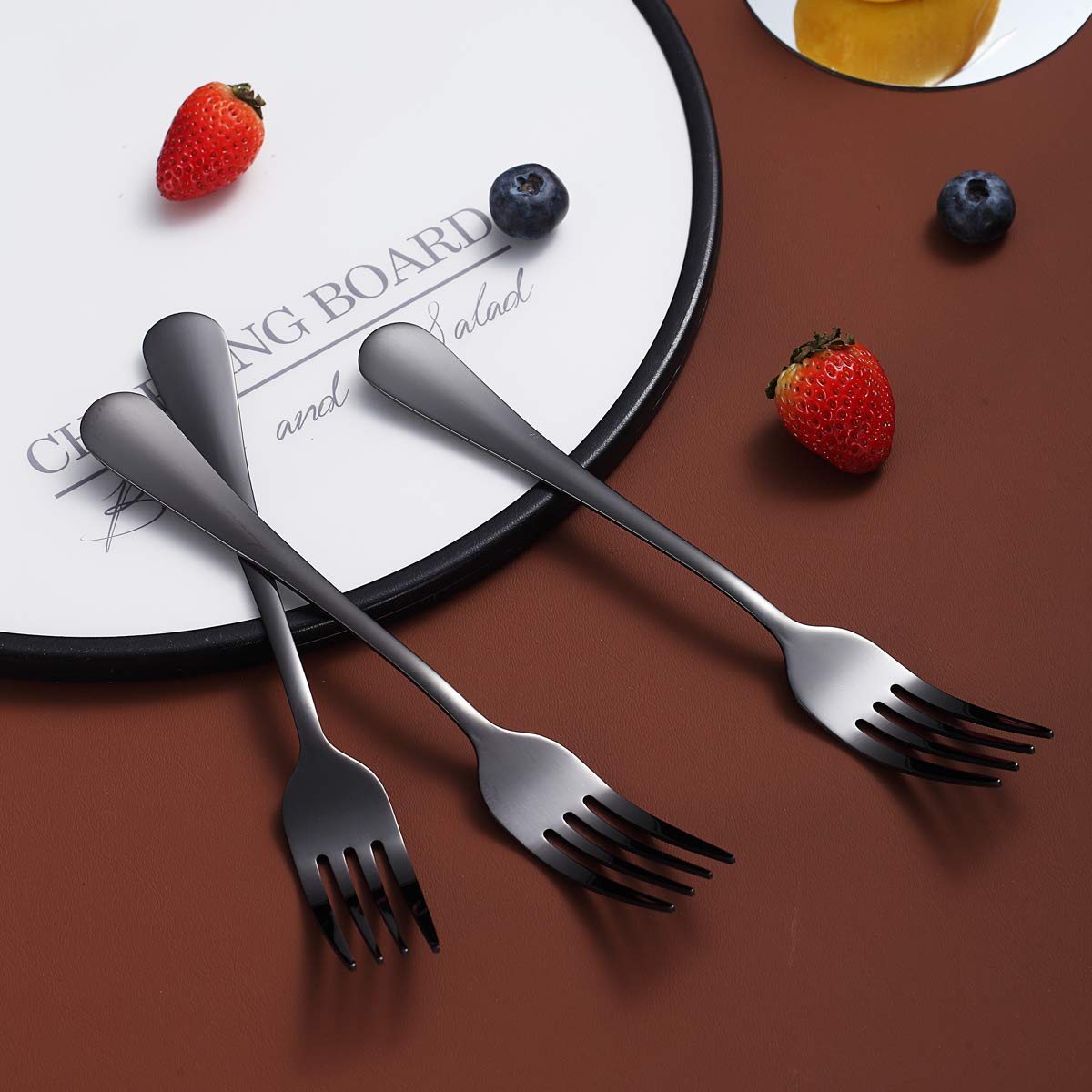 Black Dinner Forks Of 4, Berglander 7.9'' Stainless Steel Titanium Shiny Black Plating Fork Set, Forks And Spoons Silverware, Ta