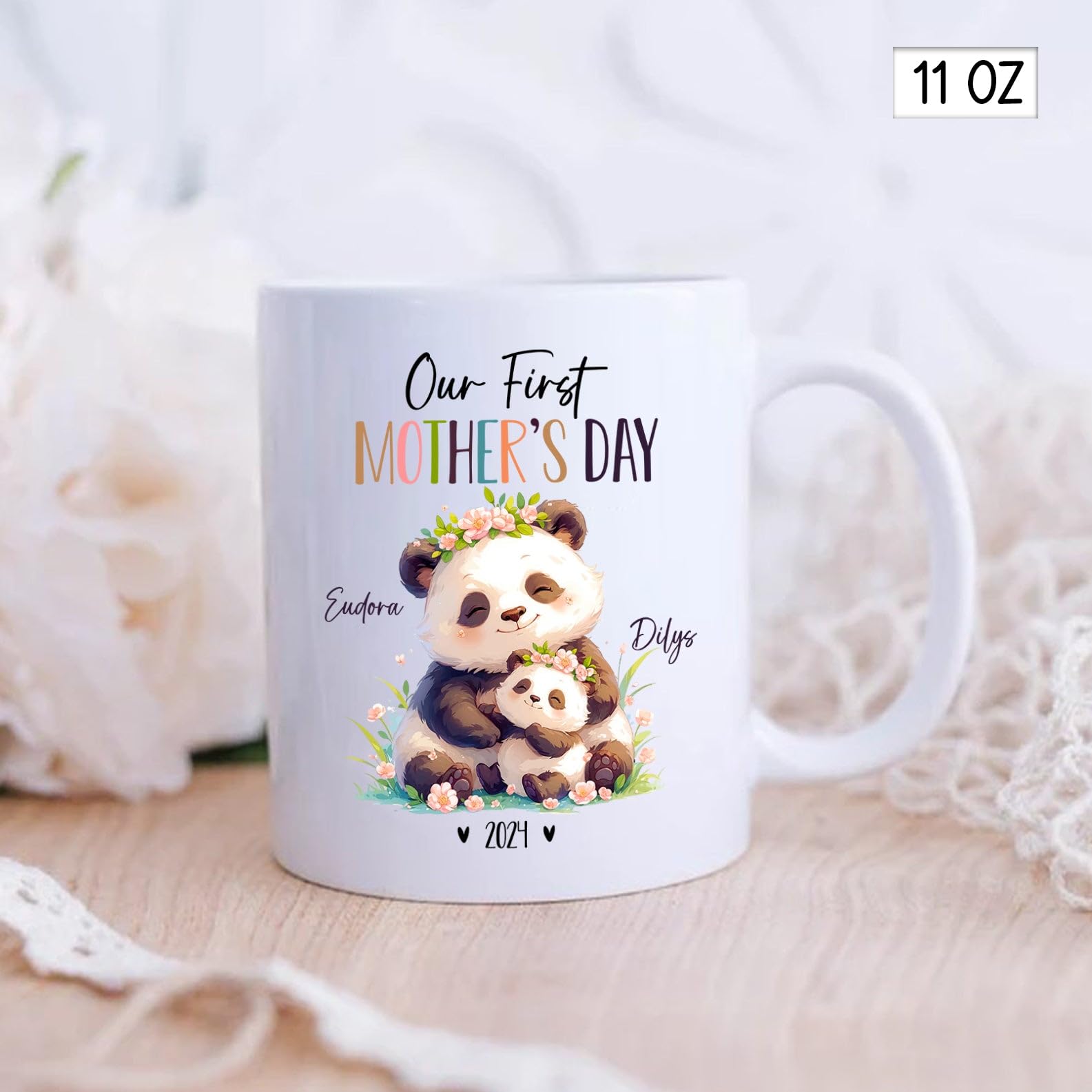 Custom Mom And Baby Panda Mugs With Names & Year, Personalized Panda Lover Coffee Cup Gifts, Mummy & Baby Panda Ceramic Mug, Our