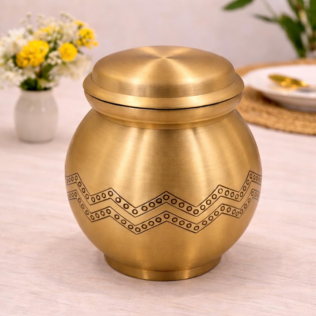 Bhunes Brass Ghee Box Storage Container Kitchen Pooja Masala Dabba Ghee Pot Brass Storage Jar Spice Container Temple Ritual Stor