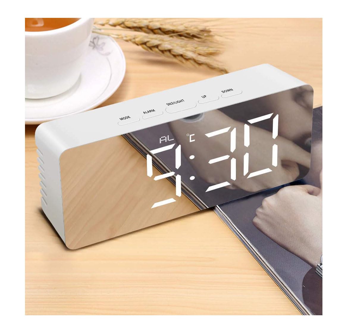 Aksha Sales Digital Led Mirror Alarm Clock For Heavy Sleepers Kids Large Led Display With Snooze Time Temperature Function For B