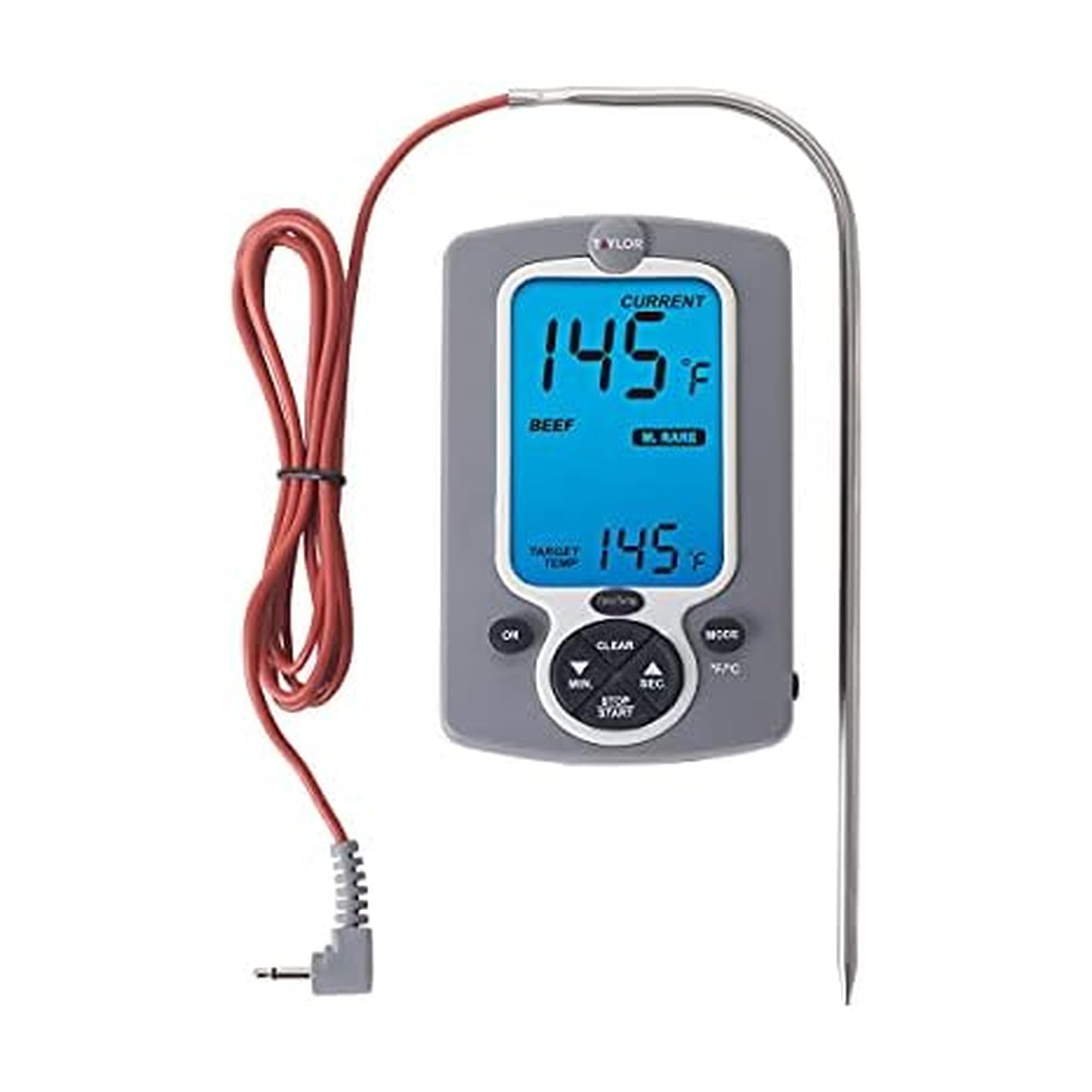 Taylor Instant Read Wired Probe Digital Meat Food Grill BBQ Cooking Kitchen Thermometer White