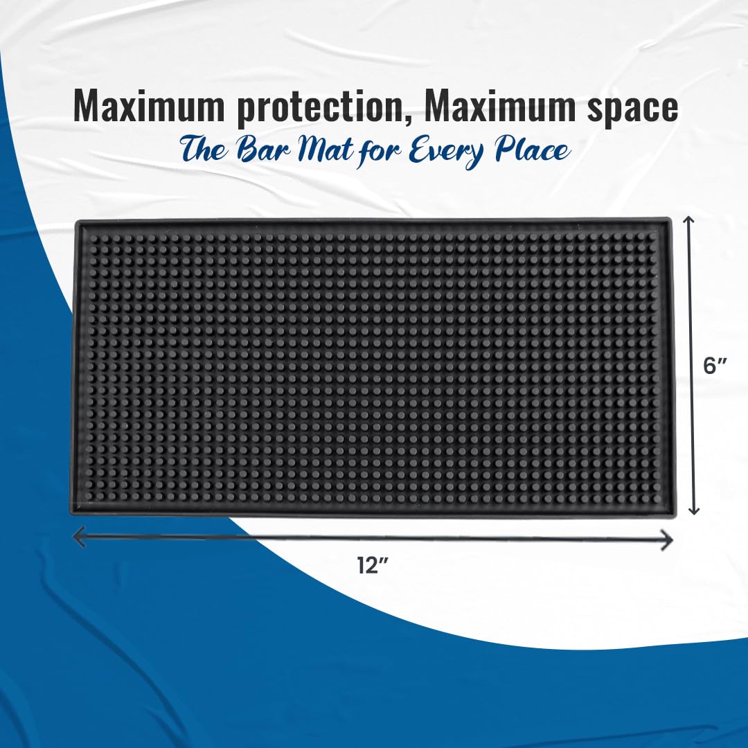 Protensils Bar Mat 12'' X 6'', Black Bar Mats, Bar Spill Mats Countertop, Home Bar Service Mat (2 Pack)